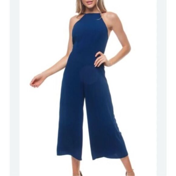 Amanda Uprichard Pants - AMANDA UPRICHARD Women’s AVIVA Wide Leg JUMPSUIT Navy Size M Party Wedding Guest